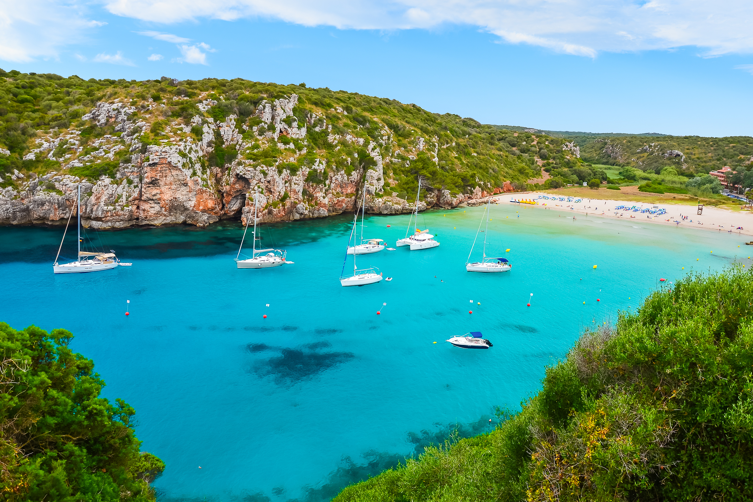 boats in turquoise bay in Majorca, Balearic Islands