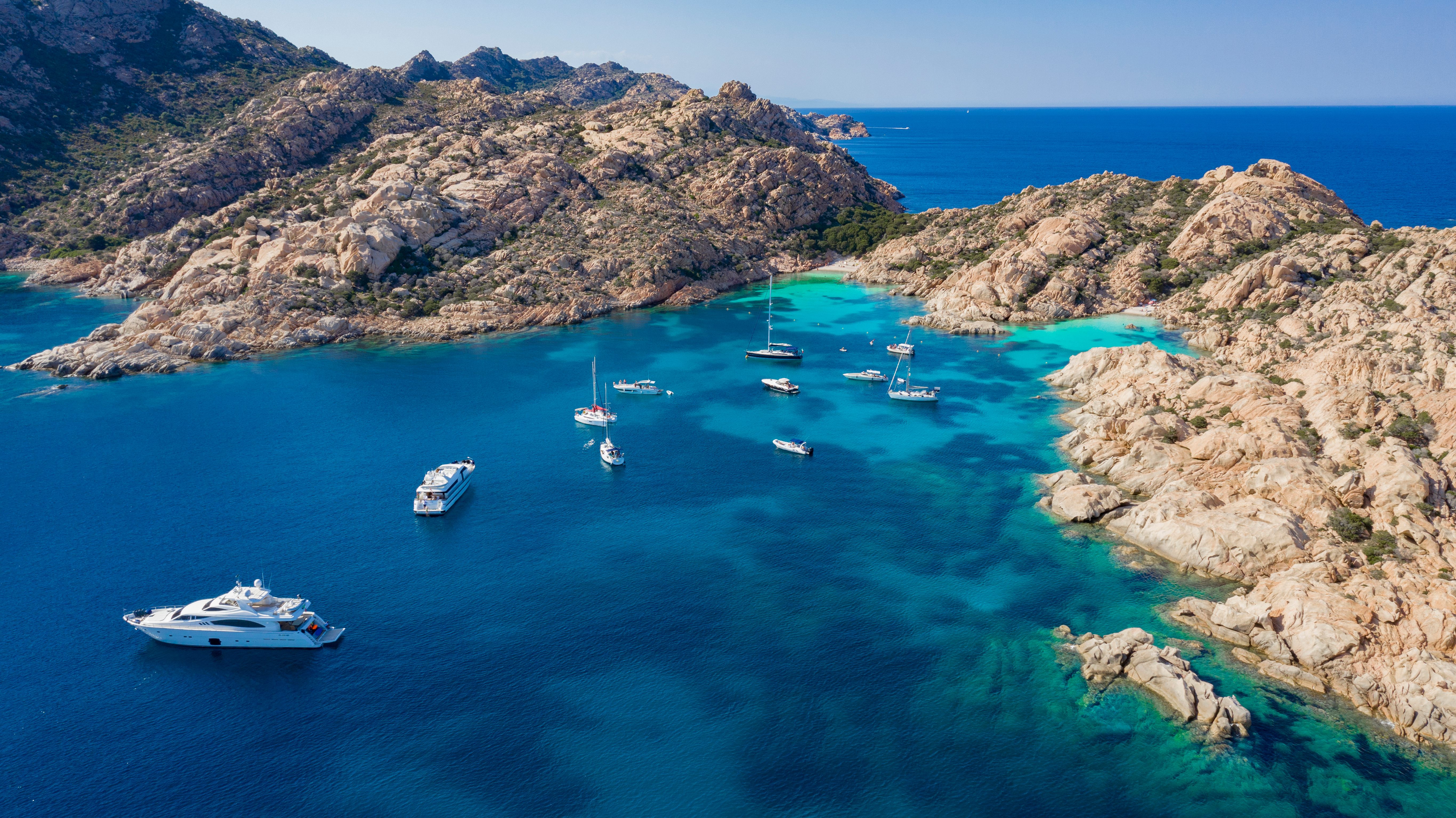 Aerial view of yachts on Costa Smeralda