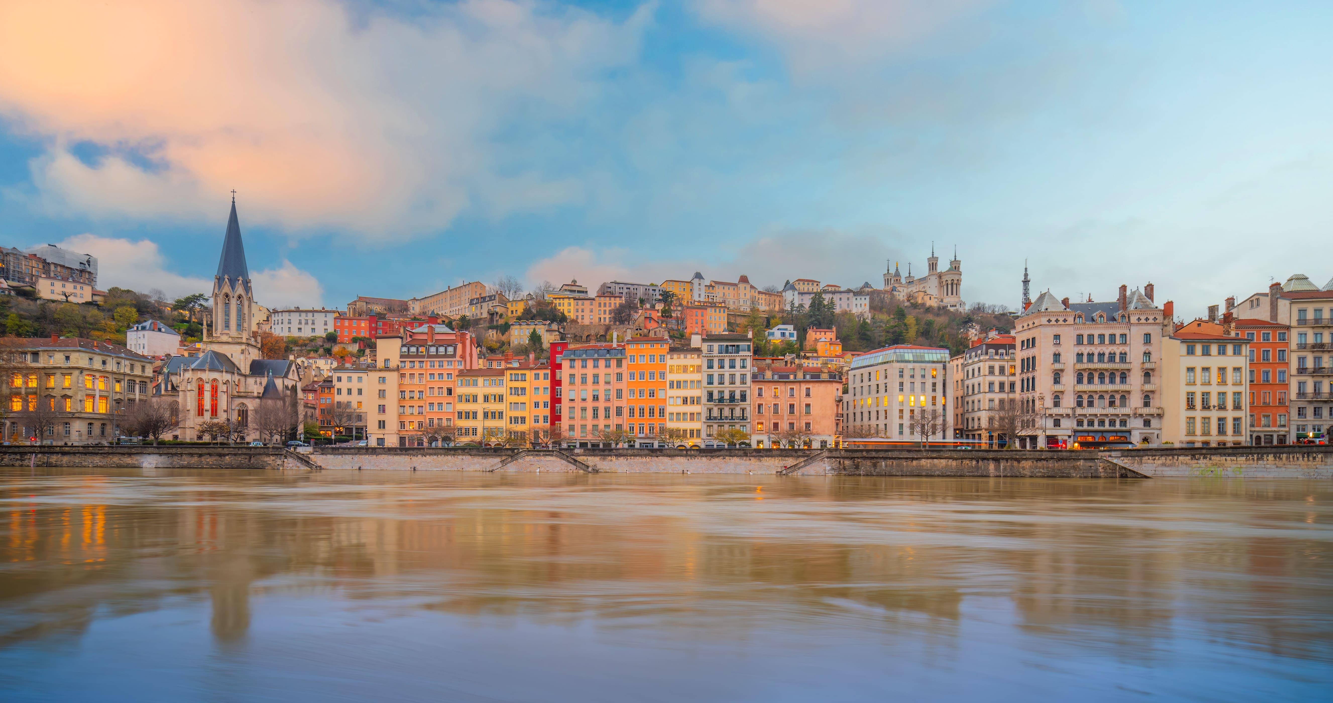 Downtown Lyon city skyline in Lyon, France