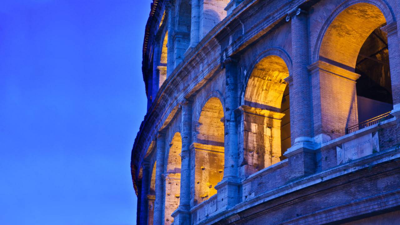Close view of Colosseum at night