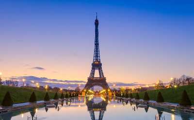 Eiffel Tower reflection evening Paris