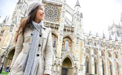Tourist before Westminster Abbey